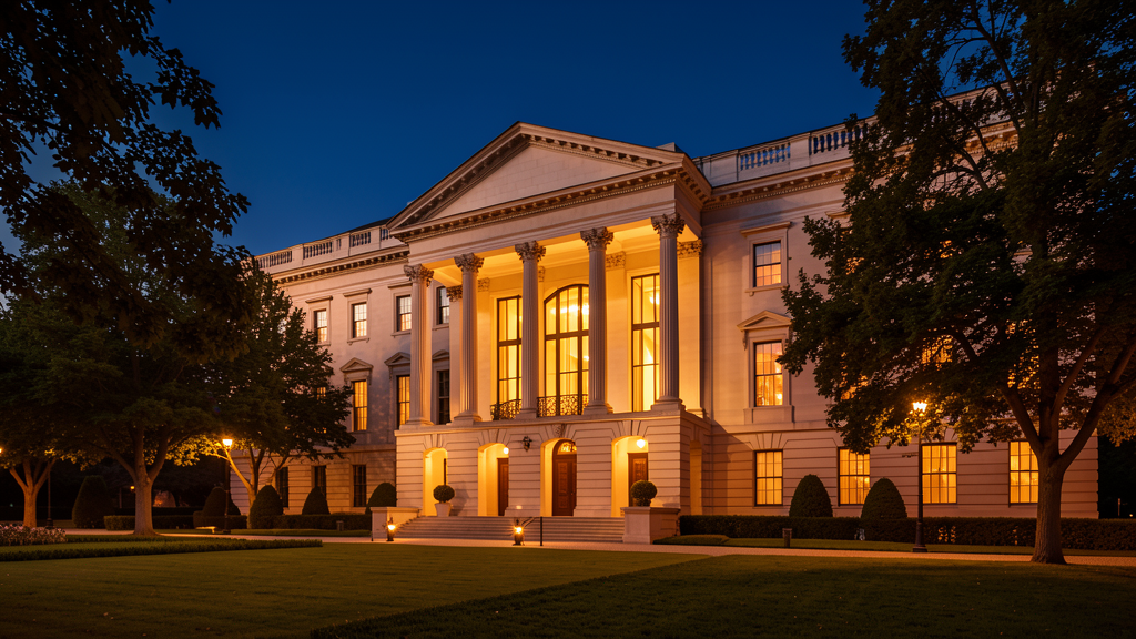 The Reynolds Foundation headquarters at twilight